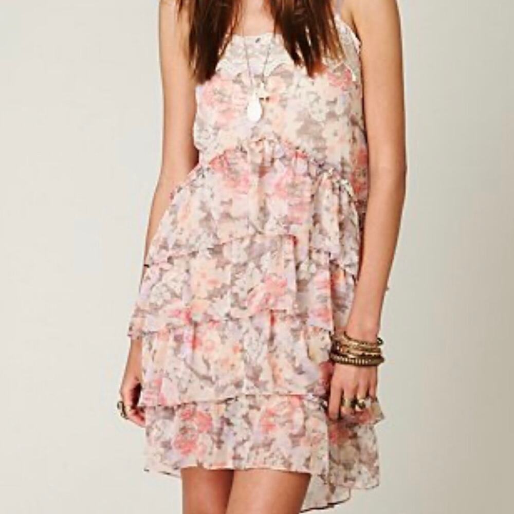 Free People Fairycore Boho Tiered  Floral Dress L